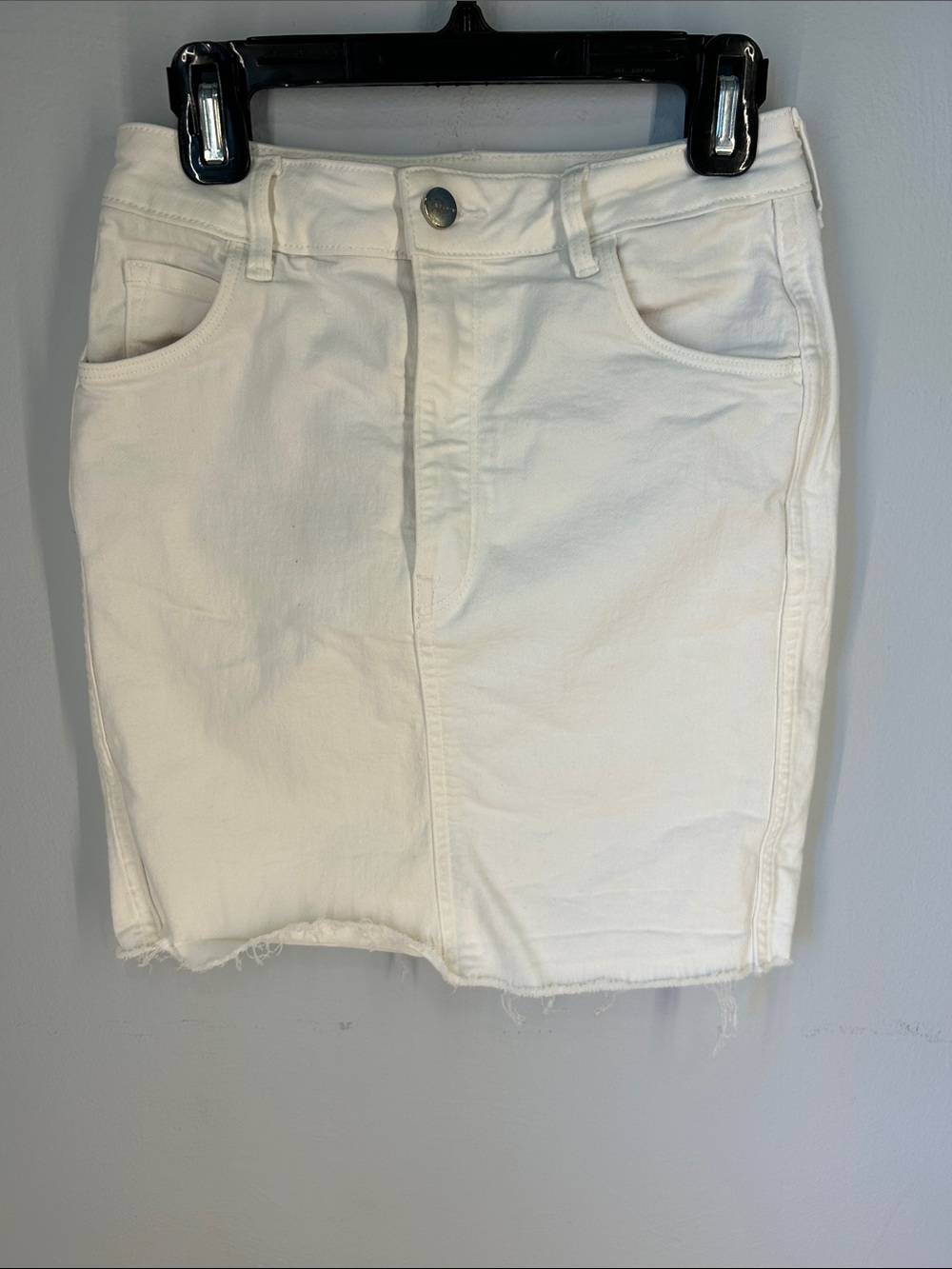 White Denim Mini Skirt - Raw Hem